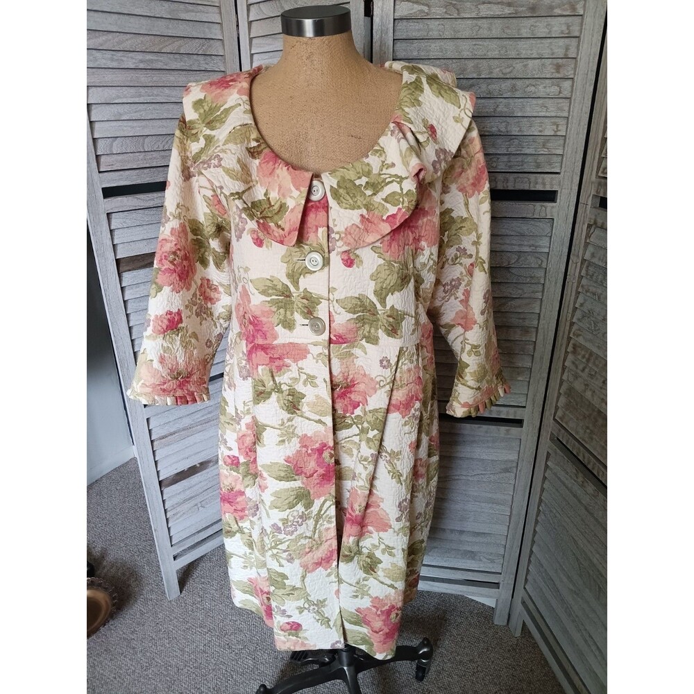 Sunday Rose Vintage Inspired Floral Tapestry Coat Dress Quilted Ruffle Collar